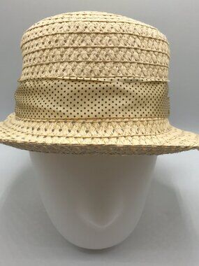 Women's Medium Beige 2.5" Brim Floppy Straw Summer Beach Sun Pool Ribbon Hat